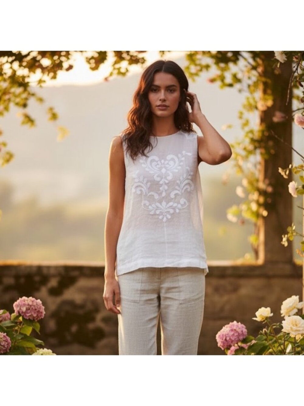 By Malene Birger White sheer Embroidered sleeveless romantic Top xxs